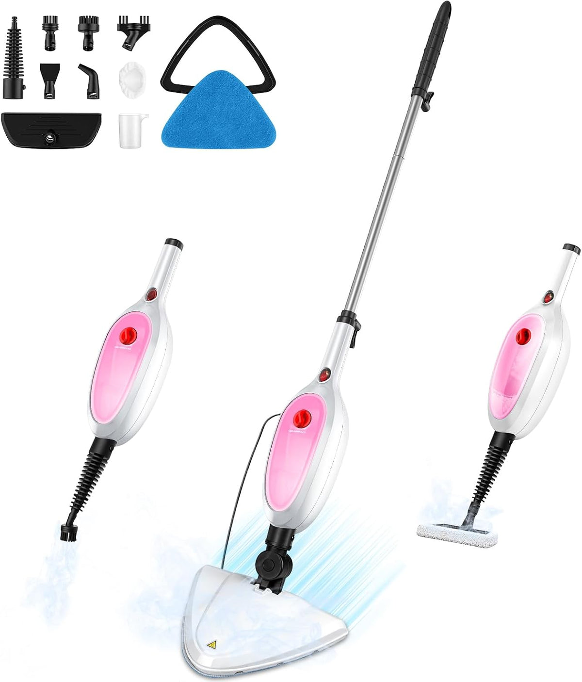 UTIBIJIR Balais vapeur, Rose, Balai vapeur et cuiseur vapeur portatif 2 en 1, balai vapeur polyvalent chauffant en 30 secondes avec réglages réglables