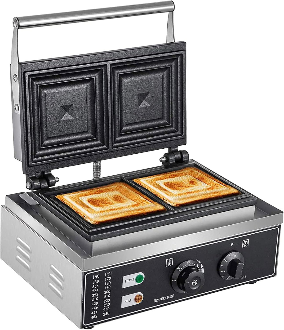 PurpleMinder gaufrier, 1500 W., Noir, Appareil à croque-monsieur professionnel 1500 W, 2 tranches, poignée refroidissante antiadhésive
