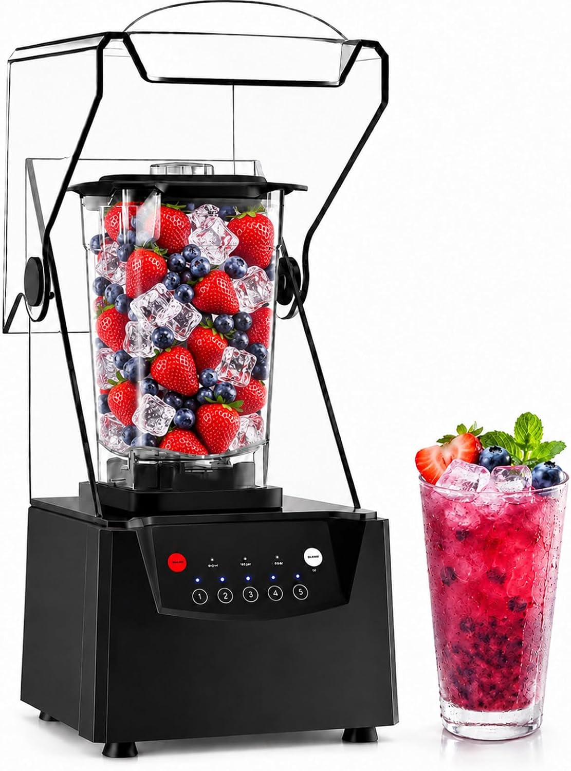 SHUMIAO blender, 2200 W, 000 TR/Min, Noir, Mixeur Commercial pour Smoothies, Bol 70 Oz, Réduisez les éclaboussures