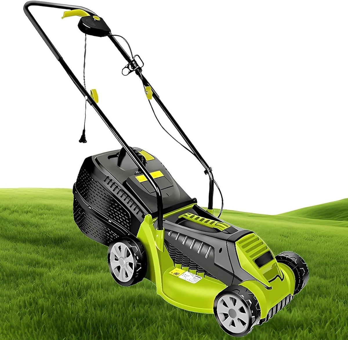 YZRDCXM tondeuse à gazon, 1600 W, 13 Pouces, Acier, Fer, Vert, Balayeuse à Gazon poussée, déchaumeuse électrique Filaire