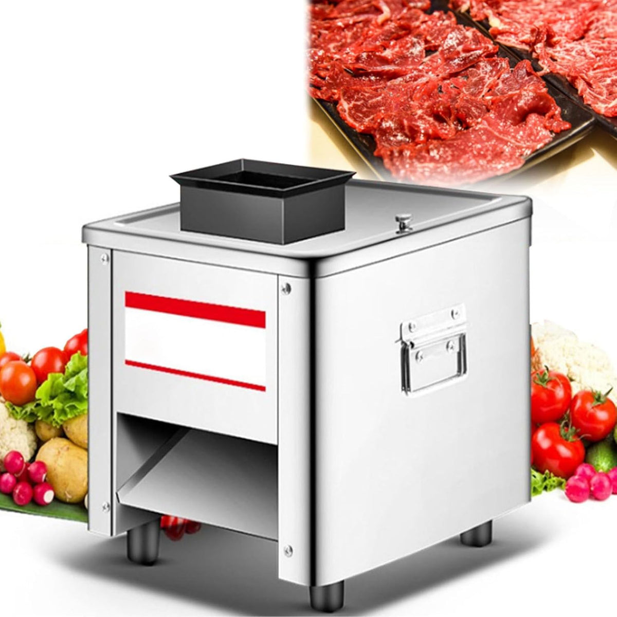 OWOHYG trancheuse électrique, 850 W, 5 mm, Acier inoxydable, Argenté, Machine Commerciale, Trancheuse À Viande en Acier Inoxydable