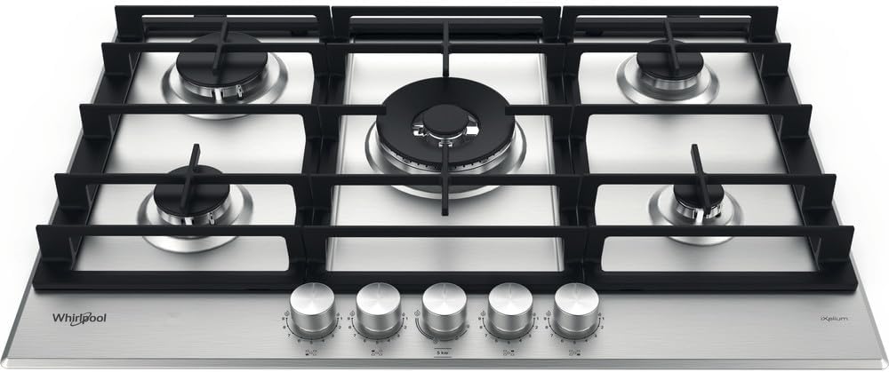 Whirlpool table de cuisson, 73 cm, Argenté, Gaz 5 Feux Inox - GMWL758IXLFR