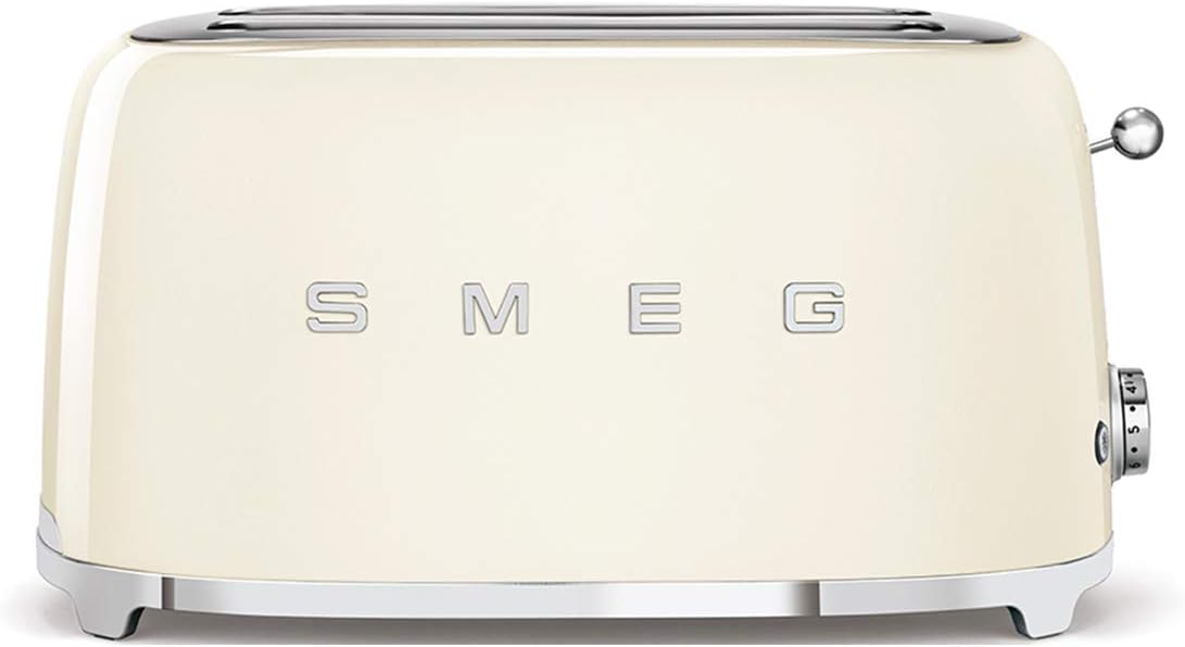 Smeg Grille-pains, 1500 W., 36 mm, crème., Grille-pain 4 Tranches TSF02CREU, 2 Fentes, 6 Niveaux de Brunissage