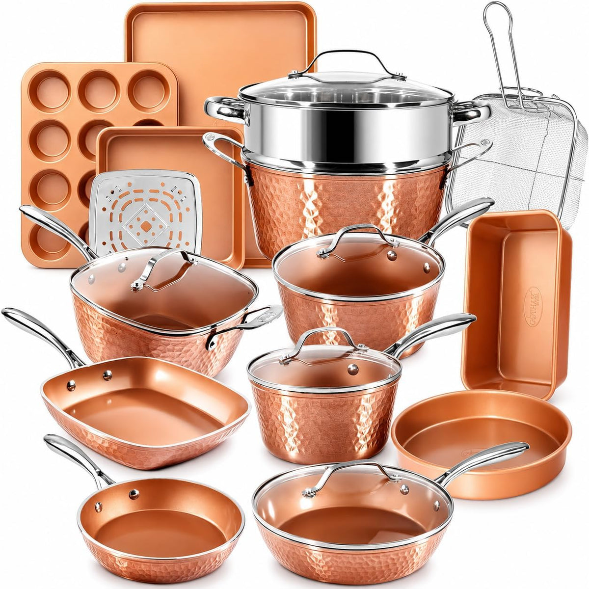 GOTHAM STEEL batterie de cuisine, Noir, Collection Hammered Copper