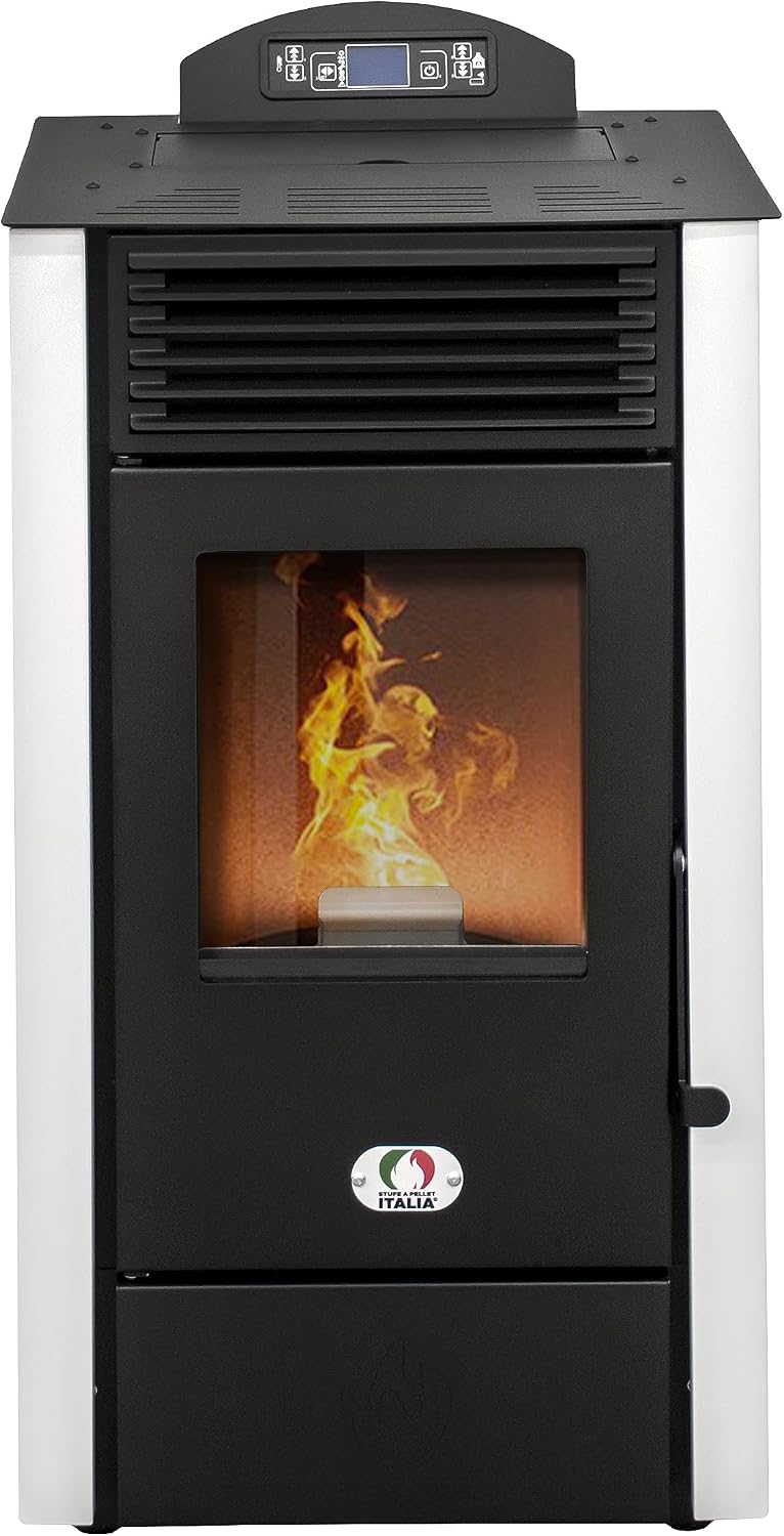 STUFE A PELLET ITALIA Chauffage aux granulés, 8 KW, 70 m, Blanc, California