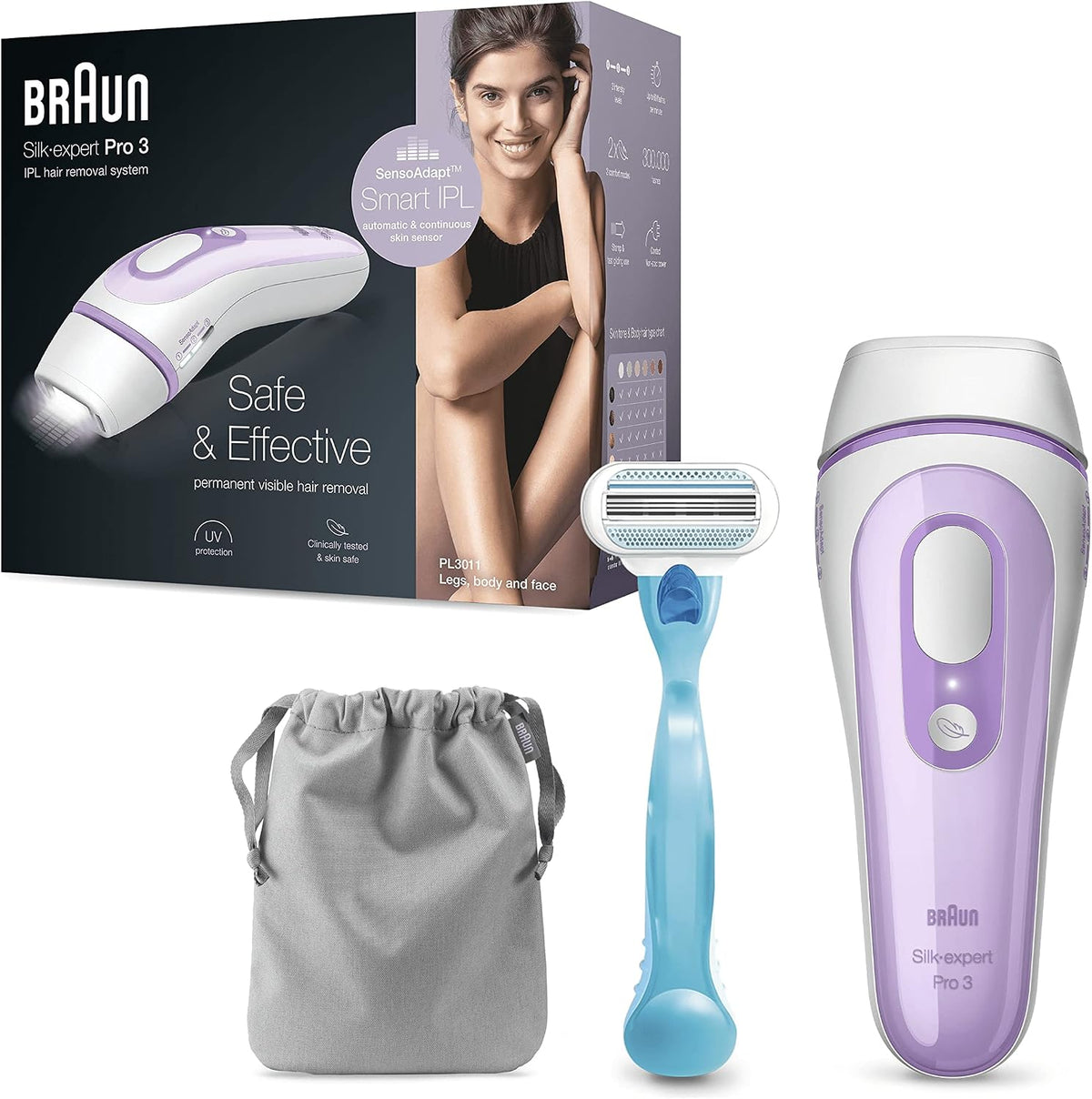 Braun épilateur à lumière pulsée, Marron/Blanc, Silk·Expert Pro 3 PL3011, Épilation Visible, Blanc/Lilas, Corps Et Visage