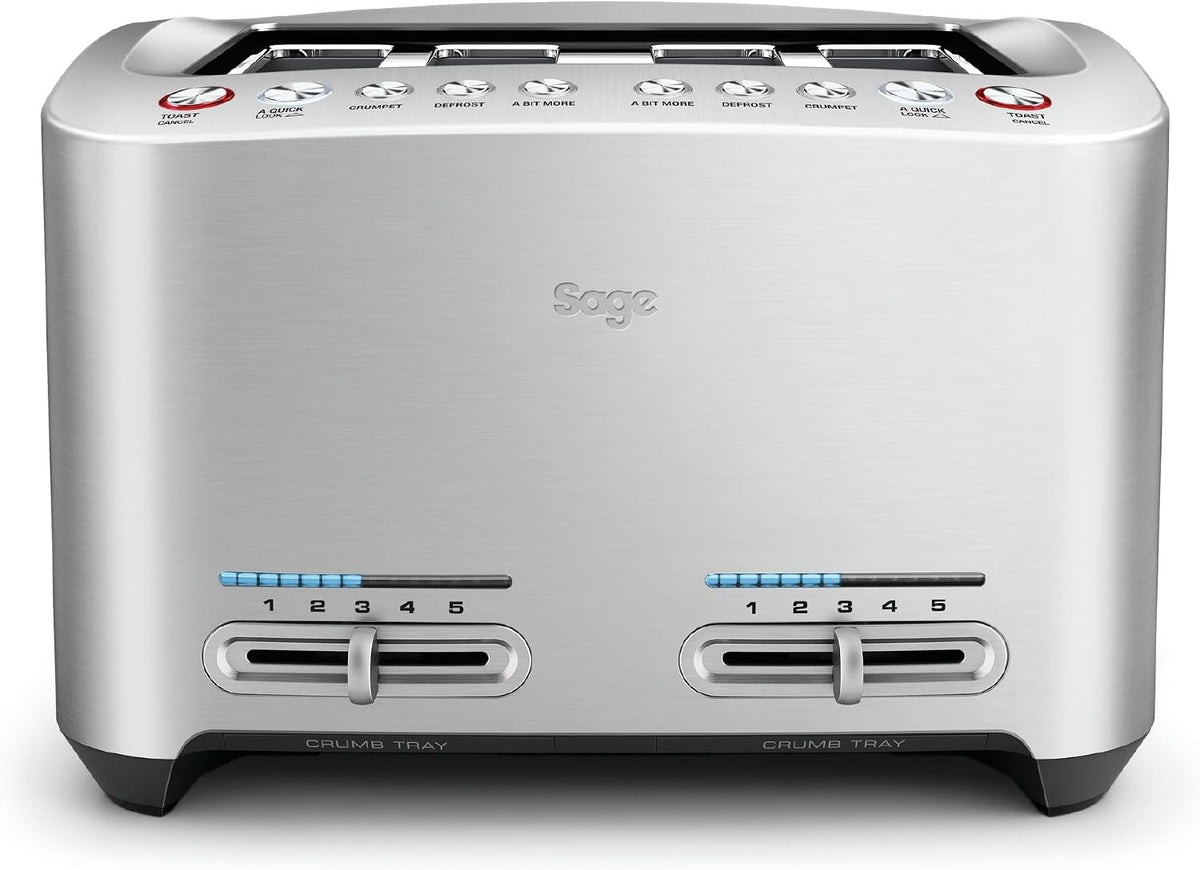 Sage Grille-pains, Noir, The Smart Toast, Grille-Pain 4 Fentes à Larges, Aluminium Brossé, 4 Fentes Extra-Larges