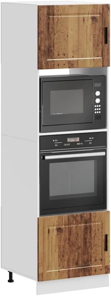 armoire SooIarix, 60 x 57 x 207 cm, bois, bois vieilli., Porto Lot de 2 s de cuisine autoportantes, aspect bois vieilli