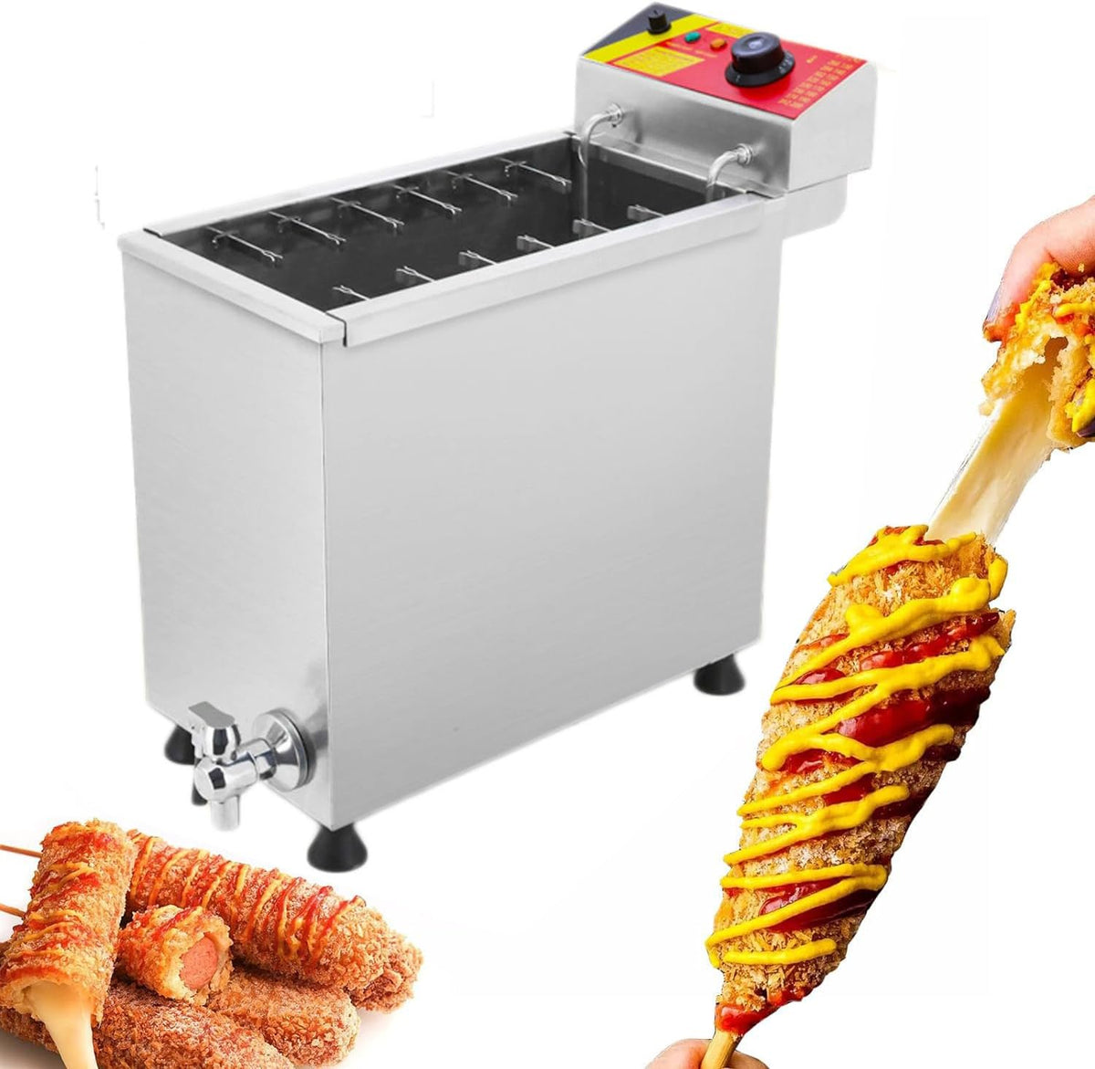 LZDOYY Friteuses, 25 L, 3000 W, Argenté, Fromage Hot Dogs Bâtons Friteuse, Friteuse Électrique Commerciale