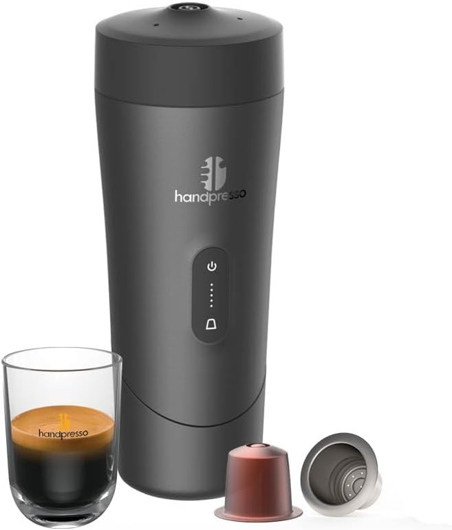 Handpresso machine à café, Noir/Argenté, expresso portable 19 bars pour voiture et voyage, compatible capsule expresso/capsule réutilisable
