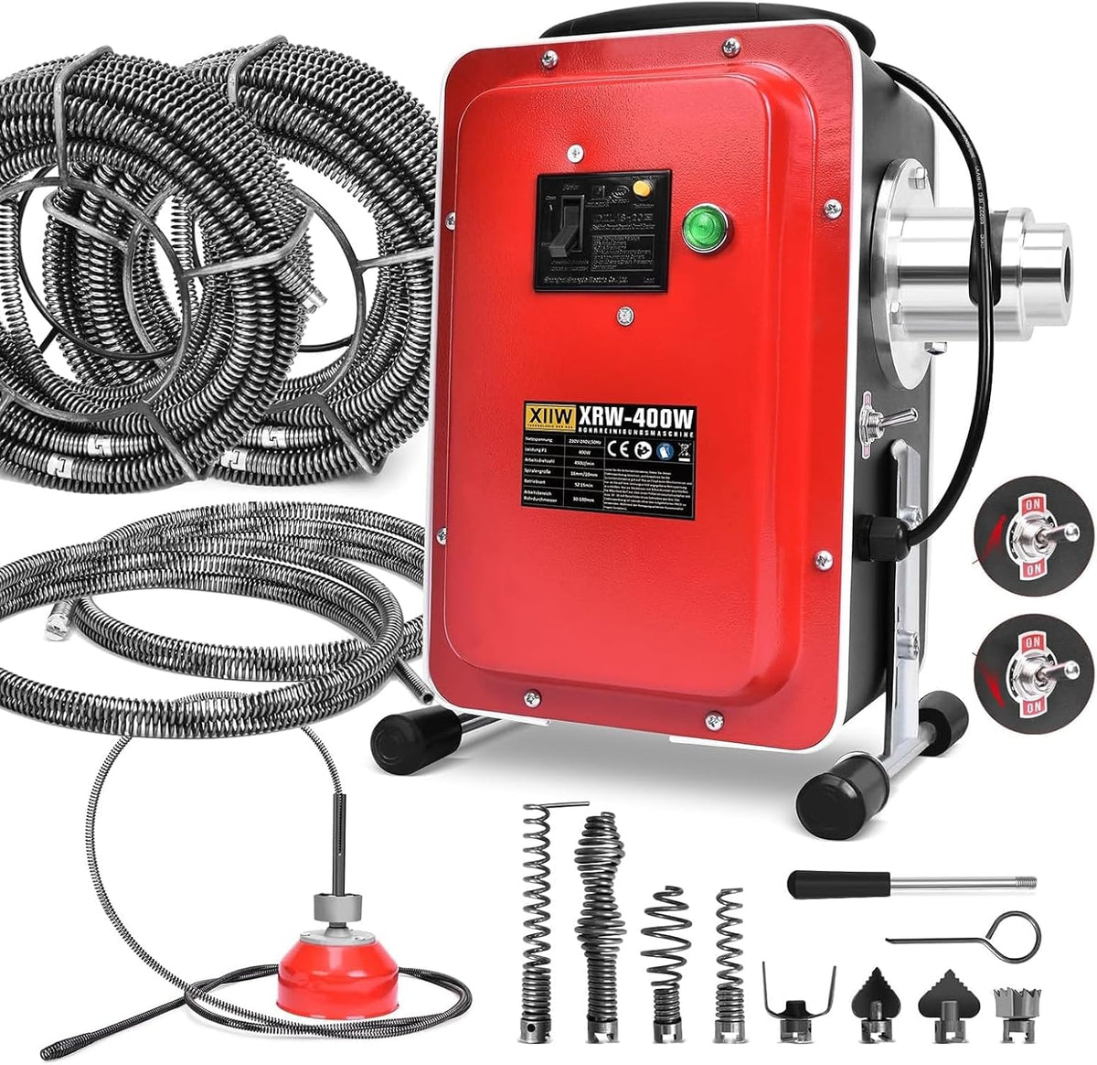 XIIW Furets déboucheurs, Puissance : 400 W, 400 W, 43,5 m, 10 mm, 5 m, Noir, Furet Déboucheur Électrique avec FI Protection