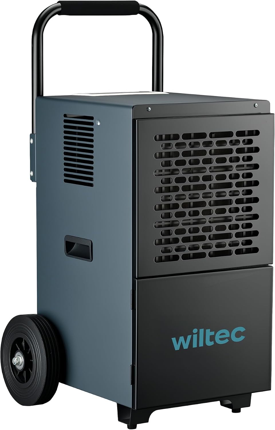 WilTec déshumidificateur, 89,5 x 48,5 x 46,7 cm, 50 litres, 130 m, 7 L, Blanc, de chantier sur roues, Réservoir