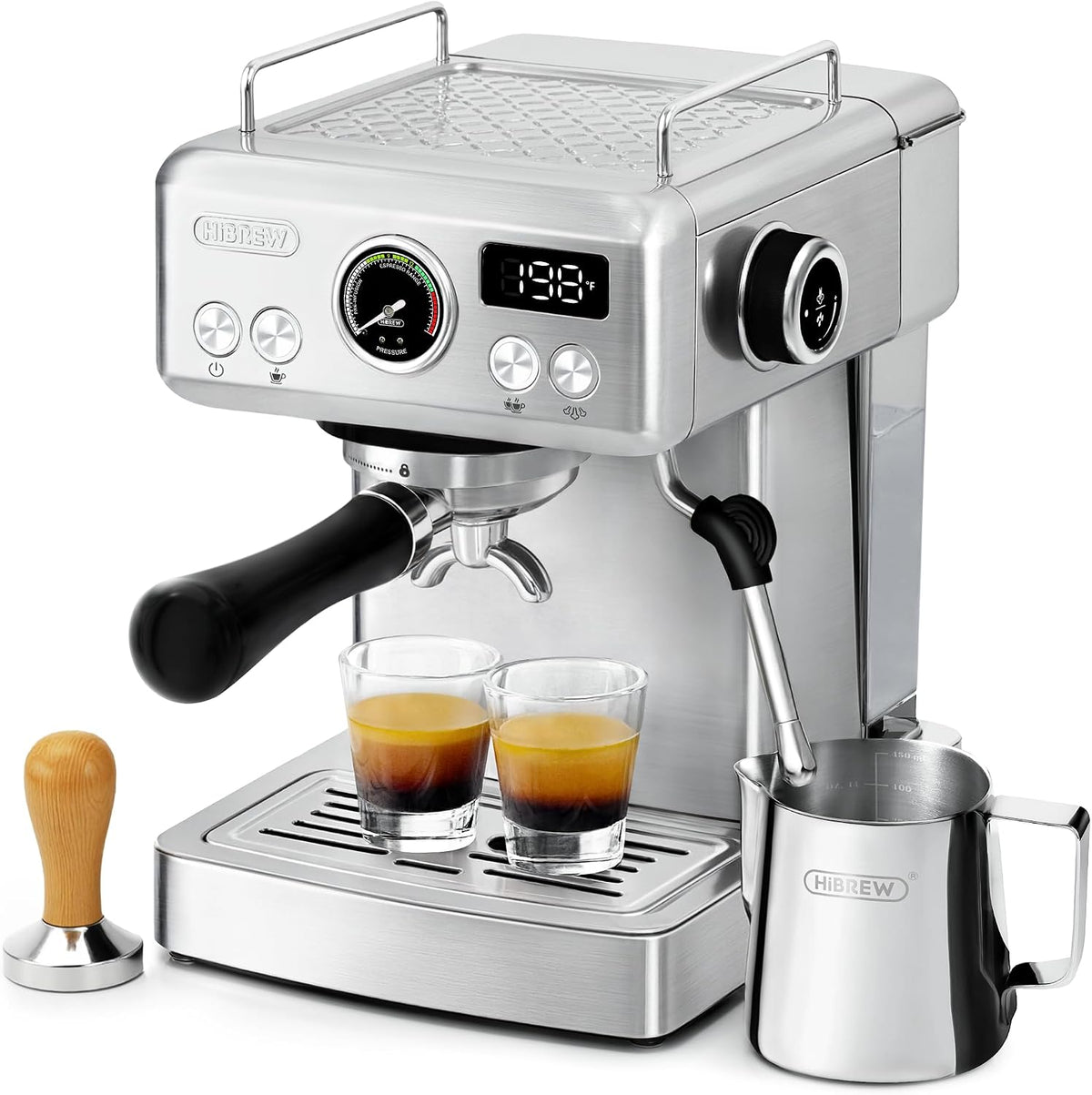 HIBREW Machines expresso à vapeur, 58 mm, 20 bar, Argenté, H10A Machine Espresso Acier Inox