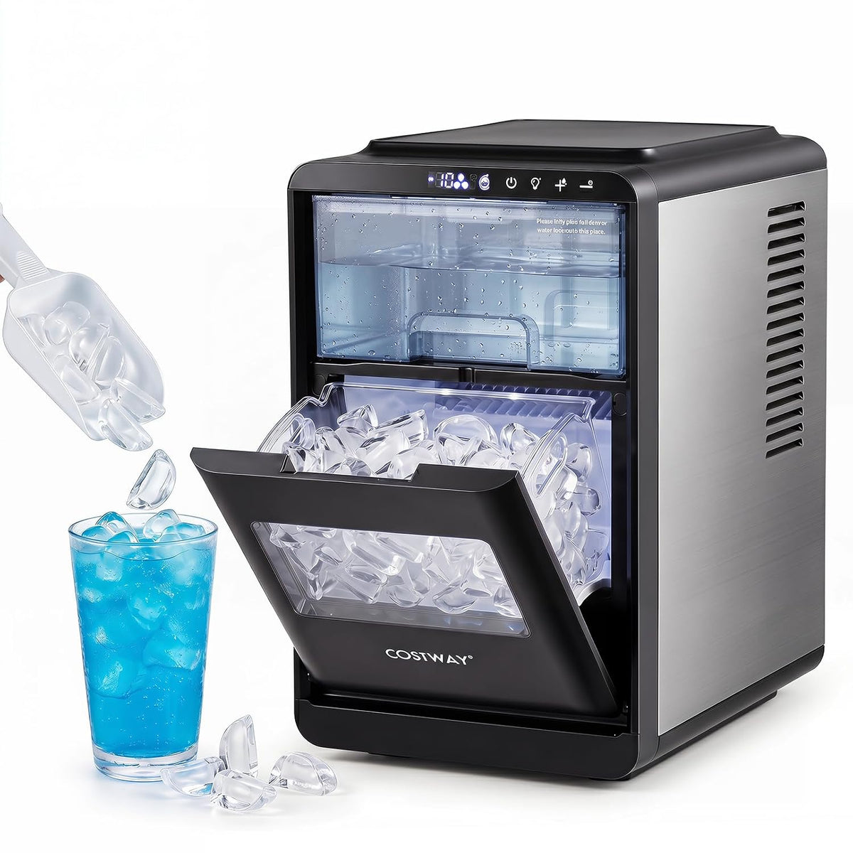 COSTWAY machine à glaçons, ≤ 48 dB, 12 kg, Gris, de Comptoir, Maison Bureau Bar, 16 Cubes Croissant en 15 Min