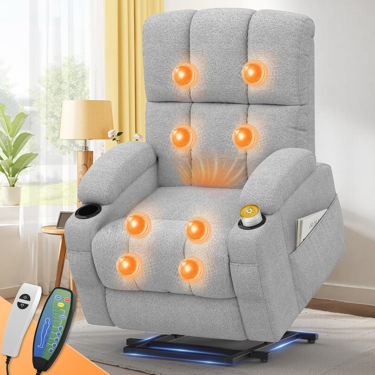 chaise sisolos, Gris, ports de charge USB + type C, 4 poches de rangement et 2 porte-gobelets