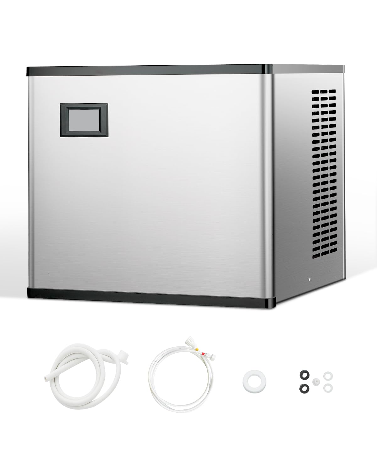 VEVOR machine à glaçons, 22,2 x 22,2 x 20 pouces / 565 x 565 x 508 mm, 136 kg, Argenté, Capacité /24 h, en Acier Inoxydable