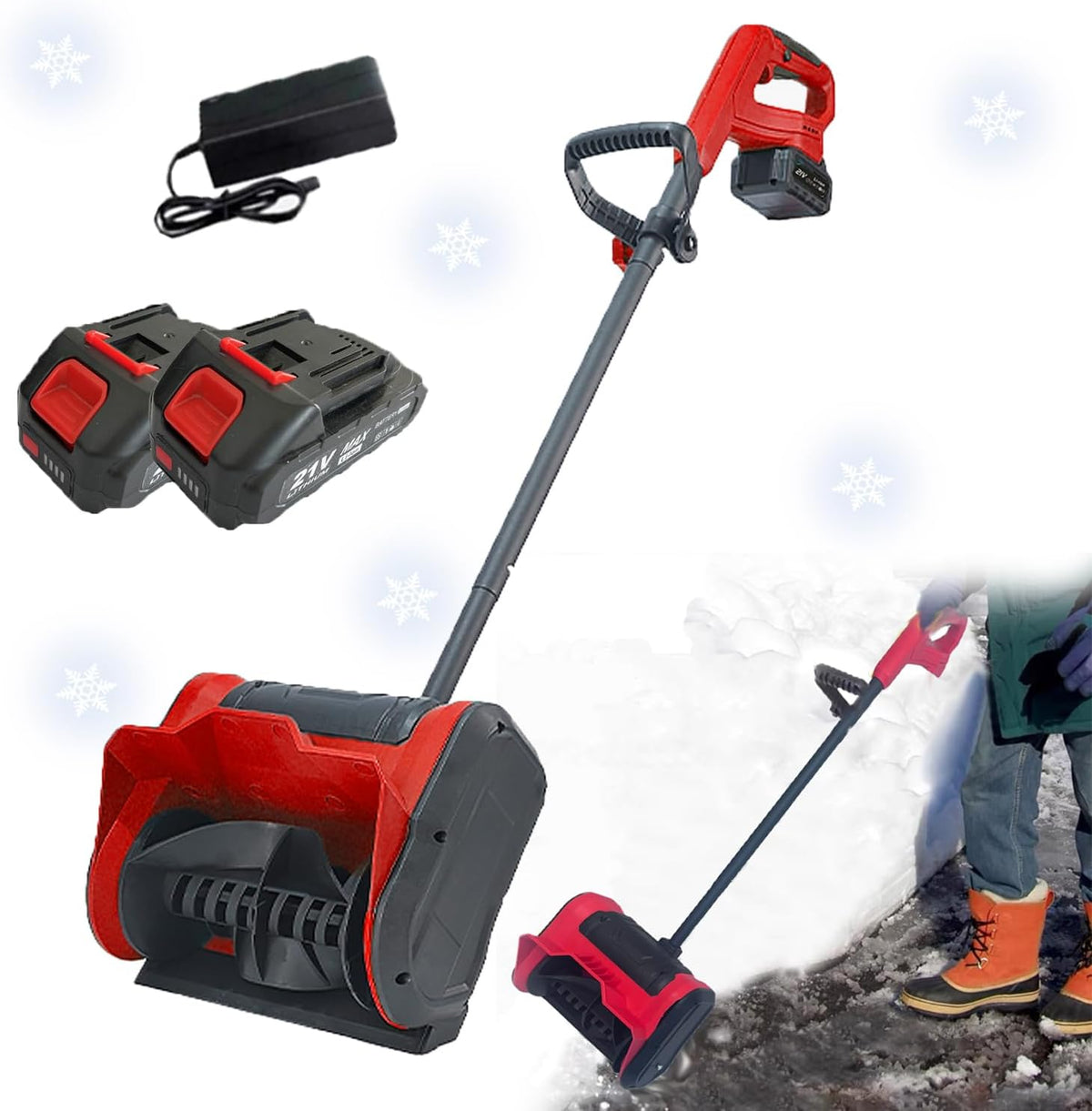Hooha fraise à neige, 21 V, 32 cm, 2 × 2, Noir, Pelle à neige électrique sans fil avec batterie Ah et chargeur