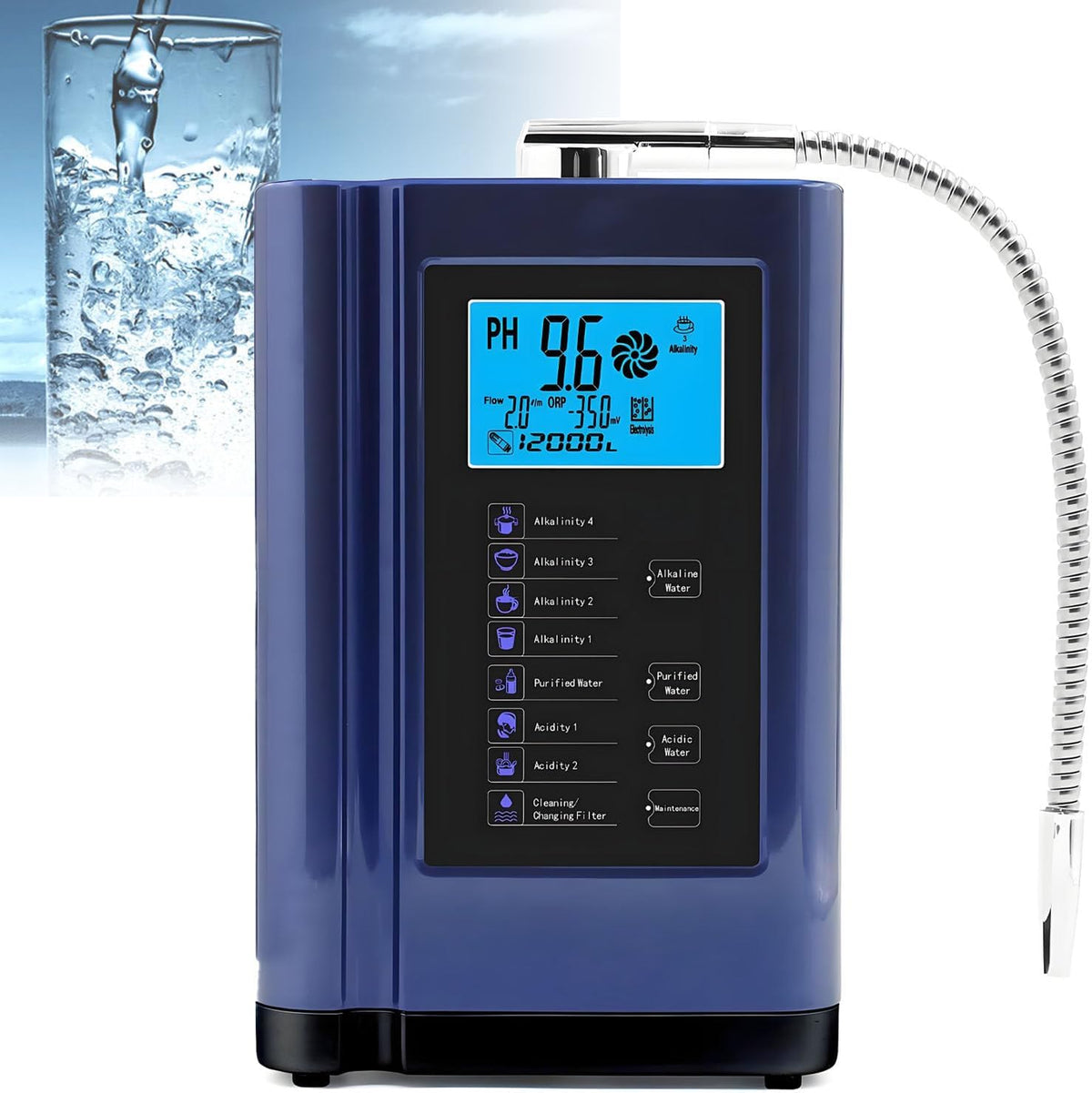 GLBMXDD Purificateurs d'eau, 170 mm × 110 mm × 285 mm, 000 litres, Bleu, Ioniseur d'eau alcaline, Filtre à Eau alcaline Domestique