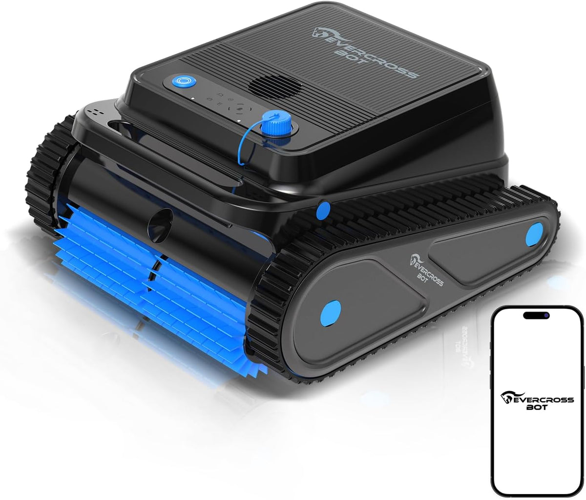 EVERCROSS BOT Systèmes de nettoyage automatique, Noir, U8 Robot Piscine Fond et Parois, sans Fil avec Nettoyage Ligne d'eau