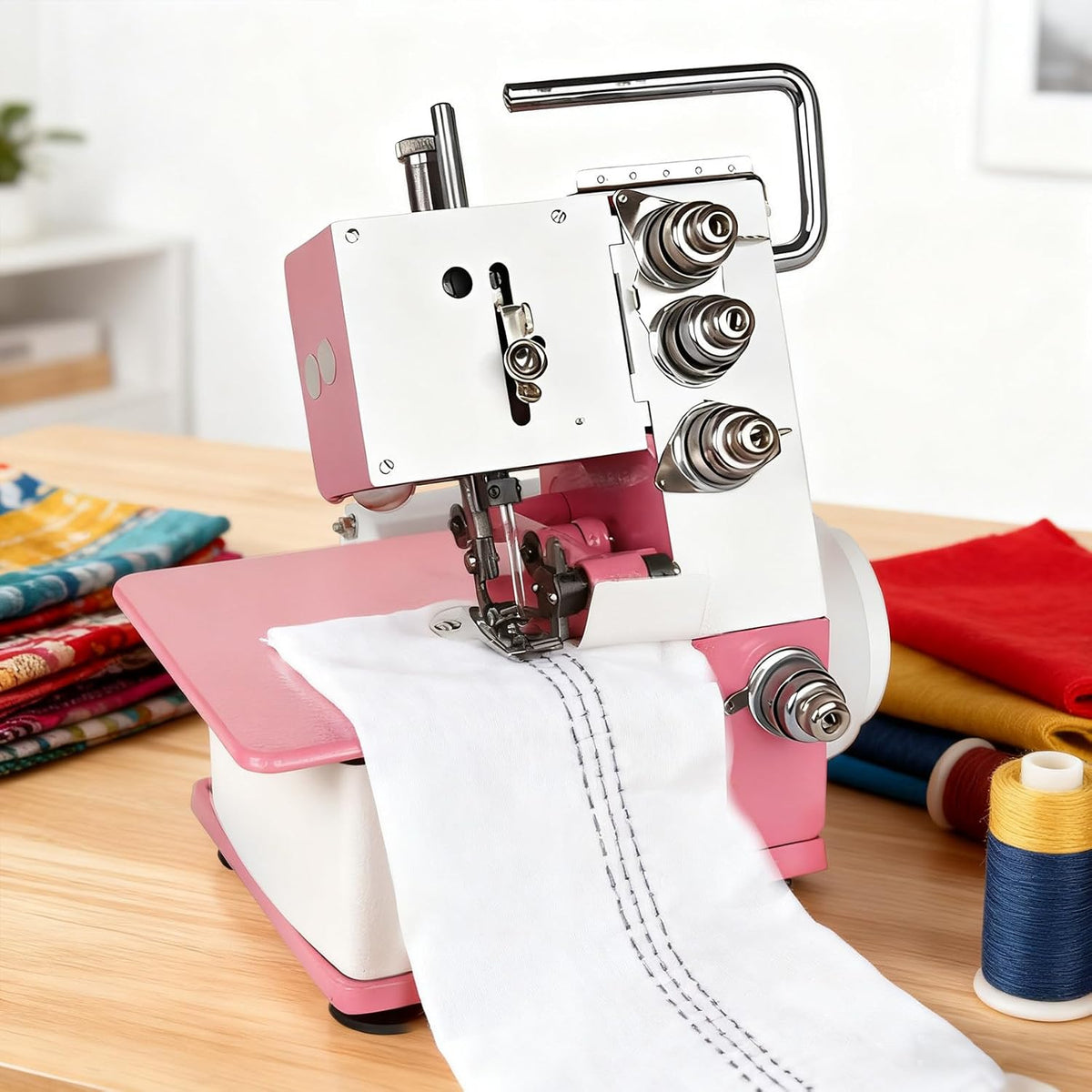 forplubossmmp surjeteuse, Rose, Portable À Quatre Fils avec Cadre Métallique, 1 200 Points par Minute
