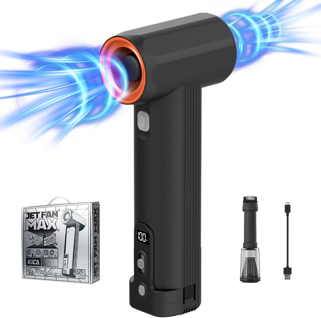 Kica Souffleurs de feuilles, 11 m, Noir, Jetfan Max sans Fil, Aspirateur souffleur léger avec Batterie Amovible 4000mAh*6S & Chargeur