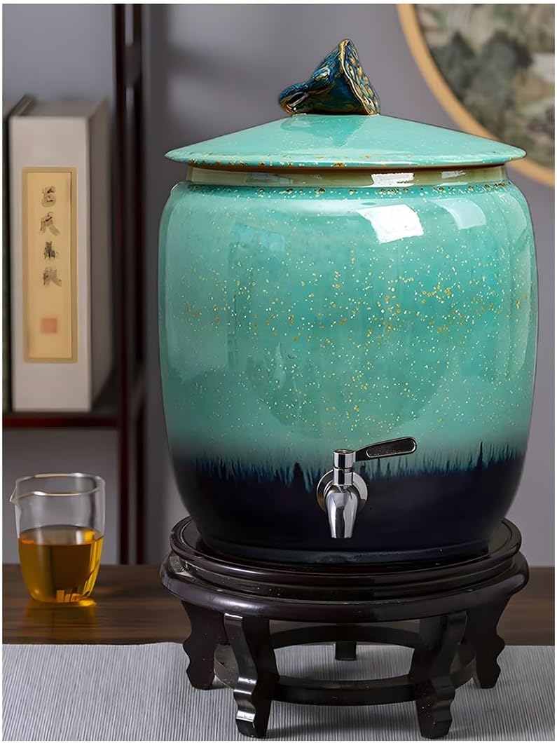 ksxnkhk fontaine à eau, 10 L/1, 15 L/2, 10 L, 246058, Distributeur d'eau en Porcelaine et céramique, Pot en Terre Cuite avec Couvercle