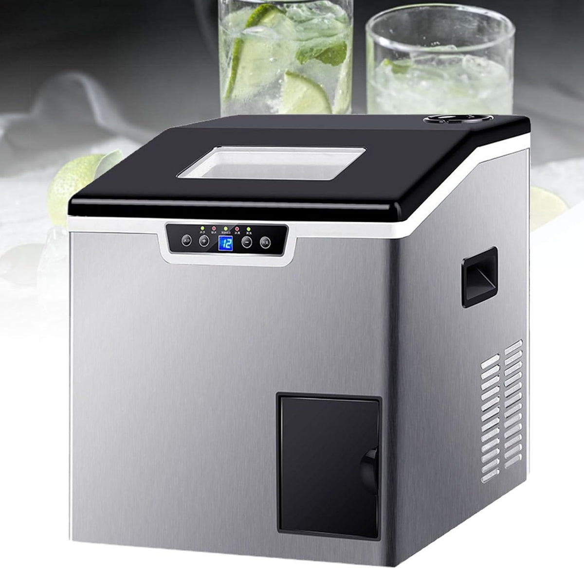 Générique machine à glaçons, 40 kg, 1,8 L, Noir, Professionnelle de comptoir, réservoir d'eau, 3 Tailles de glaçons Disponibles. Idéale pour la Maison
