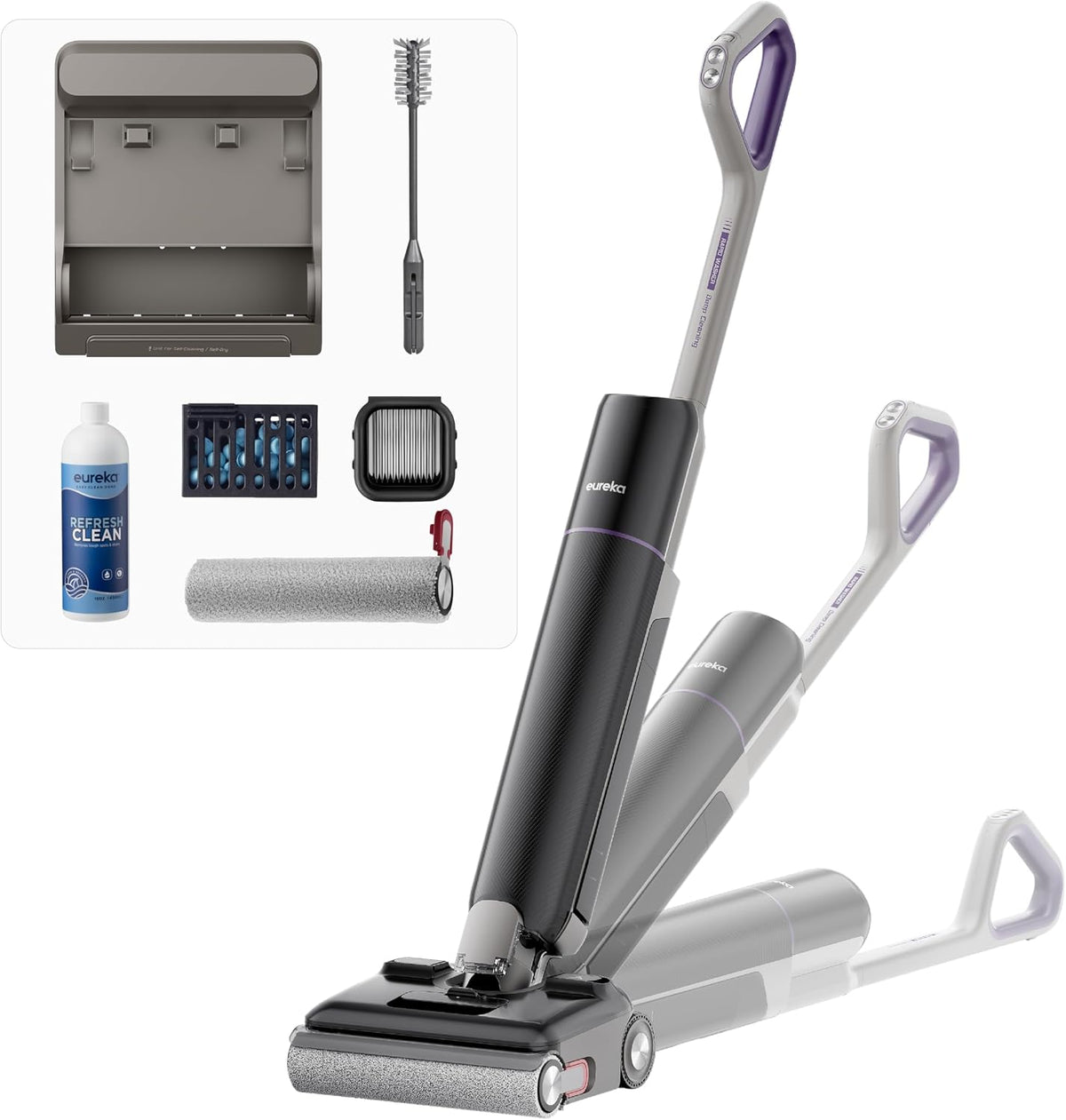 EUREKA Aspirateurs balais et balais électriques, 13 cm, Noir, Aspirateur Laveur Inclinaison à Plat 180° Hauteur