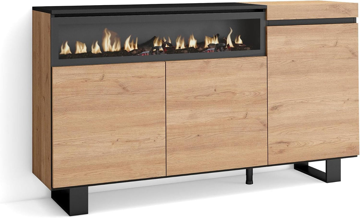 Skraut Home cheminée électrique, 102 cm de large, 21 cm de haut., 34w., 150x87x35 cm, Noir, Buffet Salon et Cuisine