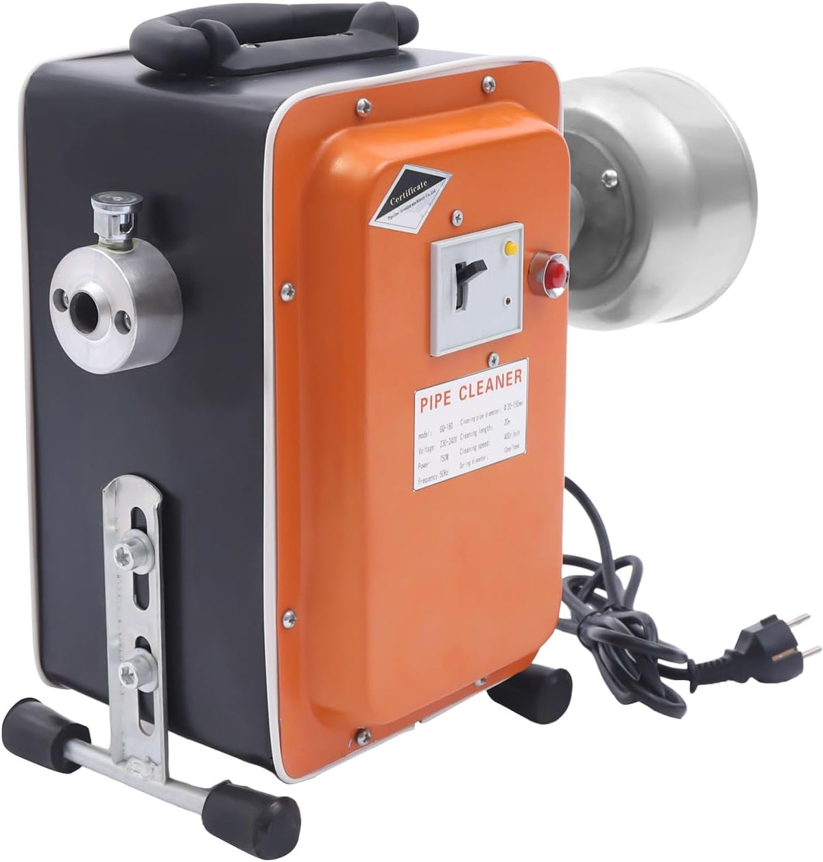 DWIKRYT Furets déboucheurs, GQ-180, 750 W, 230-240 V, 400 tr/min, 150 mm, fer, orange, restaurants