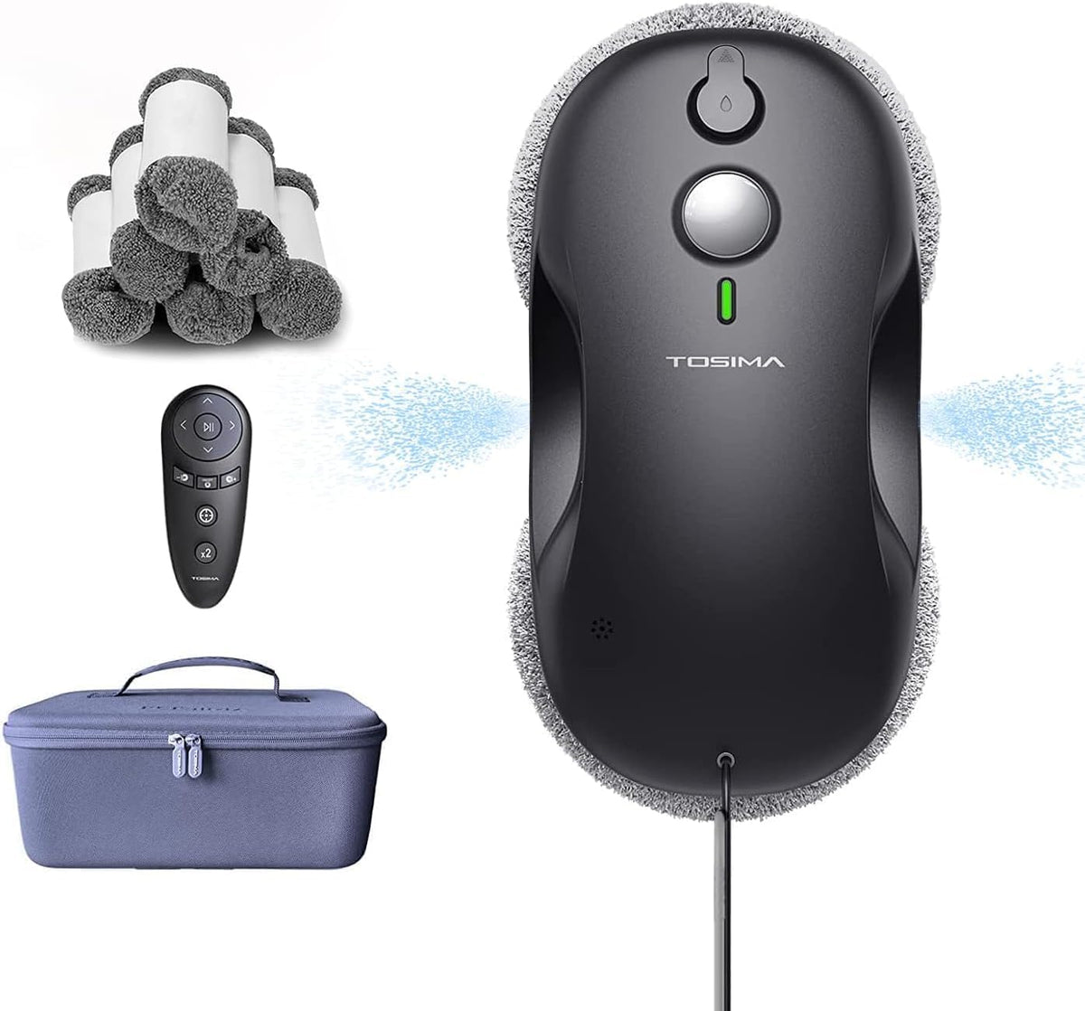 Tosima Nettoyeurs de vitres, Noir, W3 Robot Laveur de Vtre Automatique, Nettoyeur Vitre avec Pulvérisation Bidirectionnelle