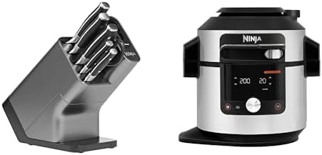NINJA friteuse à air chaud, 7.5 L, Argenté, Bloc-couteaux Foodi StaySharp avec Affûteur, 6 Pièces Aiguisés