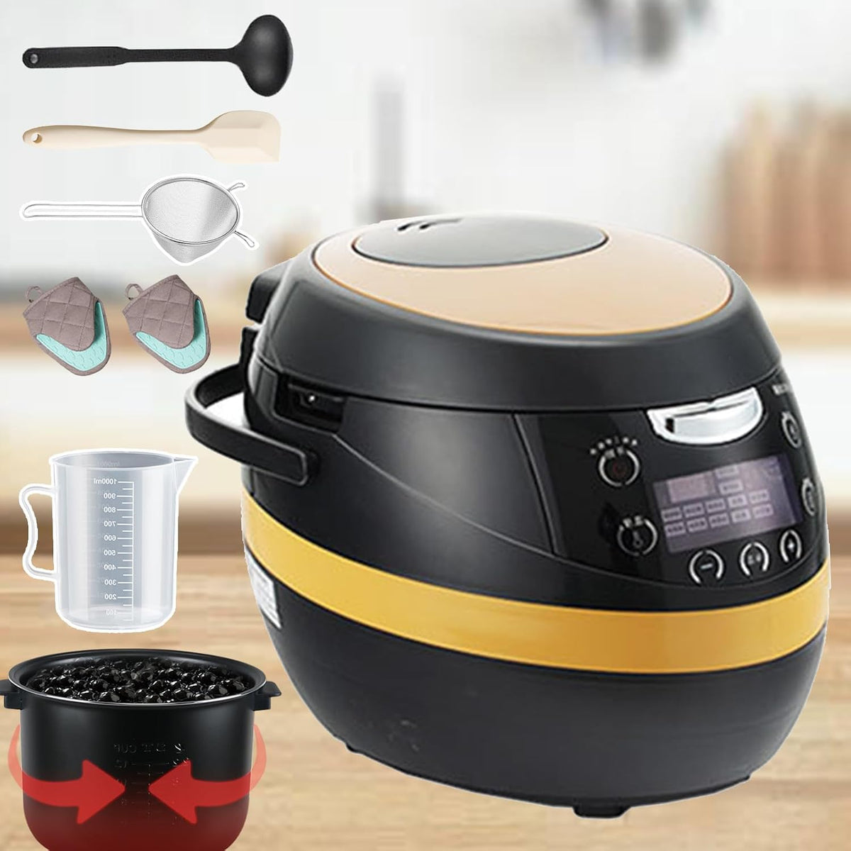 agreilduite Multicuiseurs, 6 l (max. 1 kg) ou 8 l (max. 1,5 kg), 900 W, 6l, 8l, 5 kg, ABS + alliage d'aluminium, Noir, (max1. )
