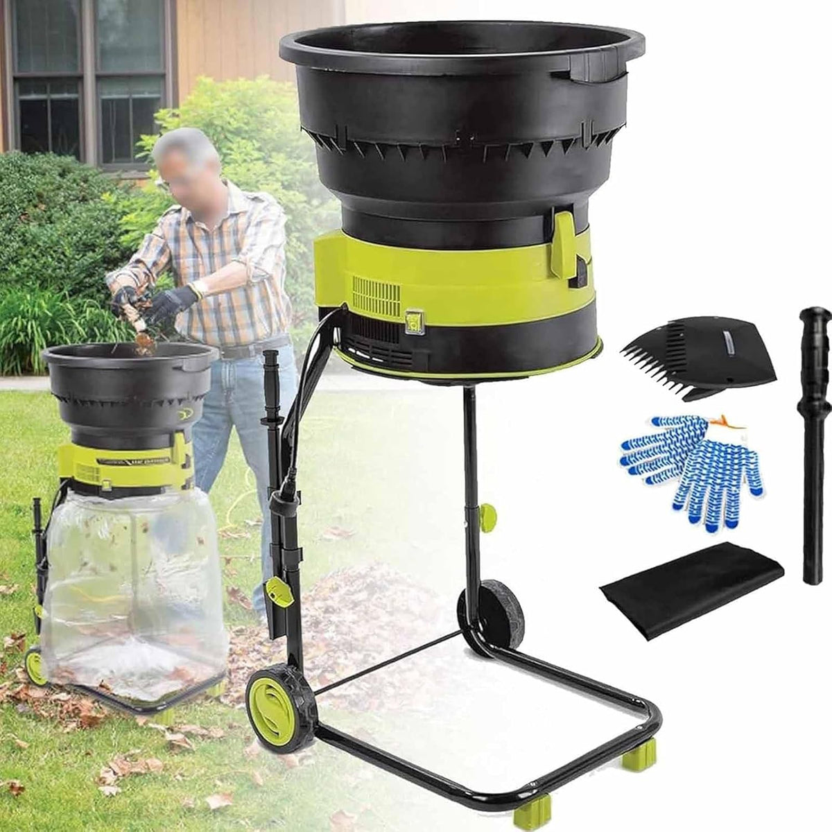 PixCy broyeur, 500 W, 000 TR/Min, Noir, De Feuilles électrique 2 8, Compost avec 20 Lignes De Coupe, Rapport De Réduction 17:1