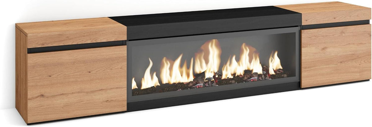 Skraut Home cheminée électrique, 107 cm., 34 W., Noir, Meuble TV, Banc Télé, Grand Espace de Rangement, Les TV jusqu'à 80'
