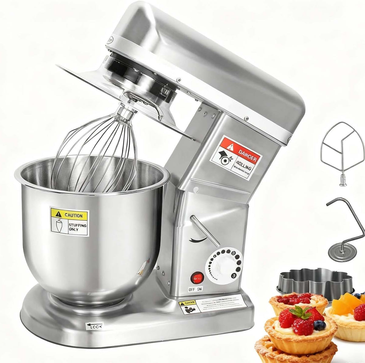 CUTANGELAR Bols mélangeurs, 7 L, Argenté, Mélangeur Alimentaire Cuisine, Système Mélange Pâte Robust. Bol Acier Inoxydable Et Options 3 Vitesses