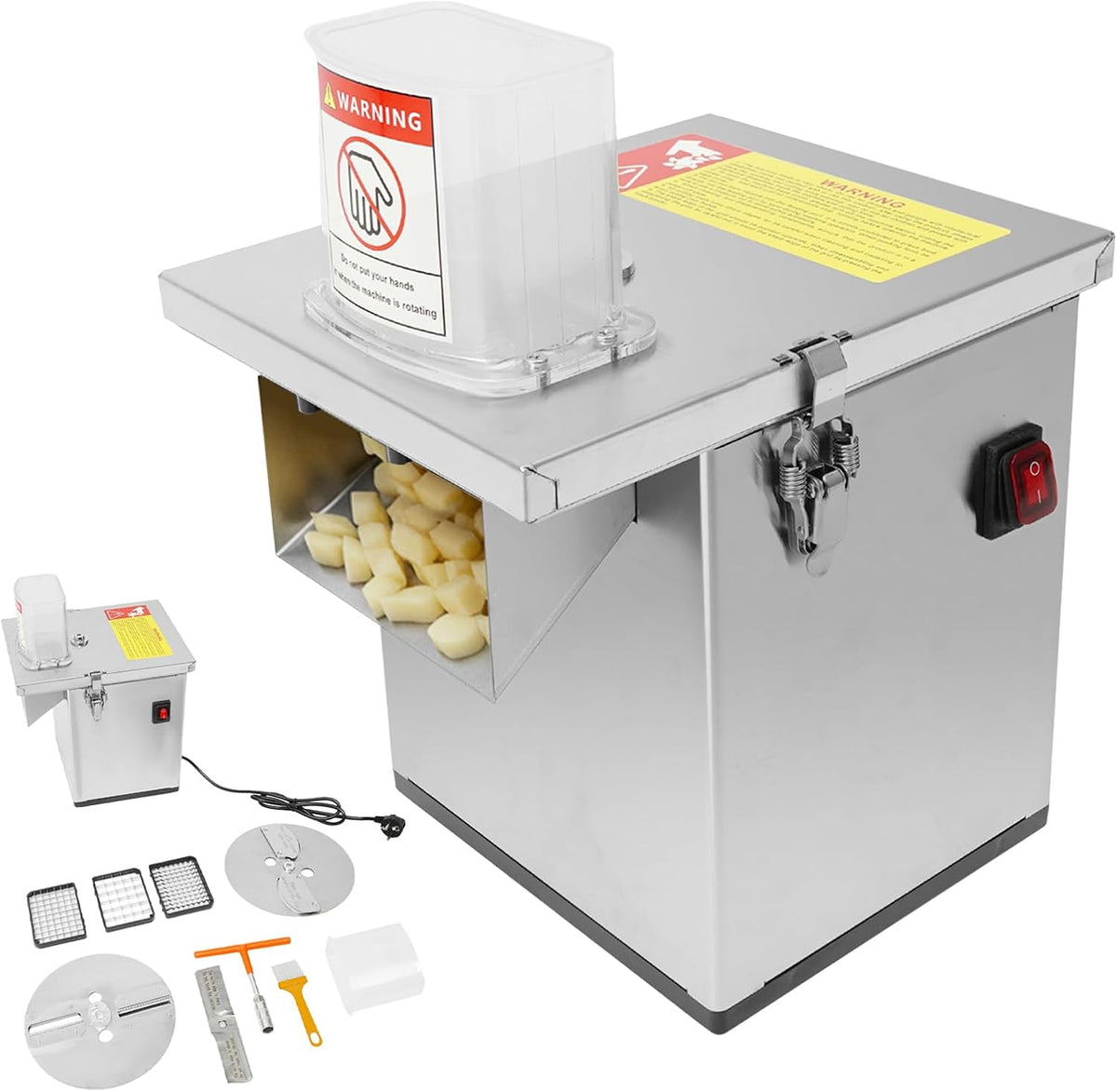 ROGONPDK trancheuse électrique, 23 × 28 × 39 cm., 200 W., 220 V, 50 Hz., acier inoxydable, acier massif., argenté