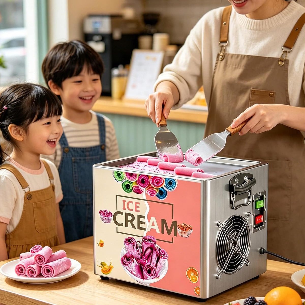 AETEREOS sorbetière, 330 W, 30 X 24 X 1.5 Cm, Acier inoxydable de qualité alimentaire, Argenté, Machine à Glace Roulée