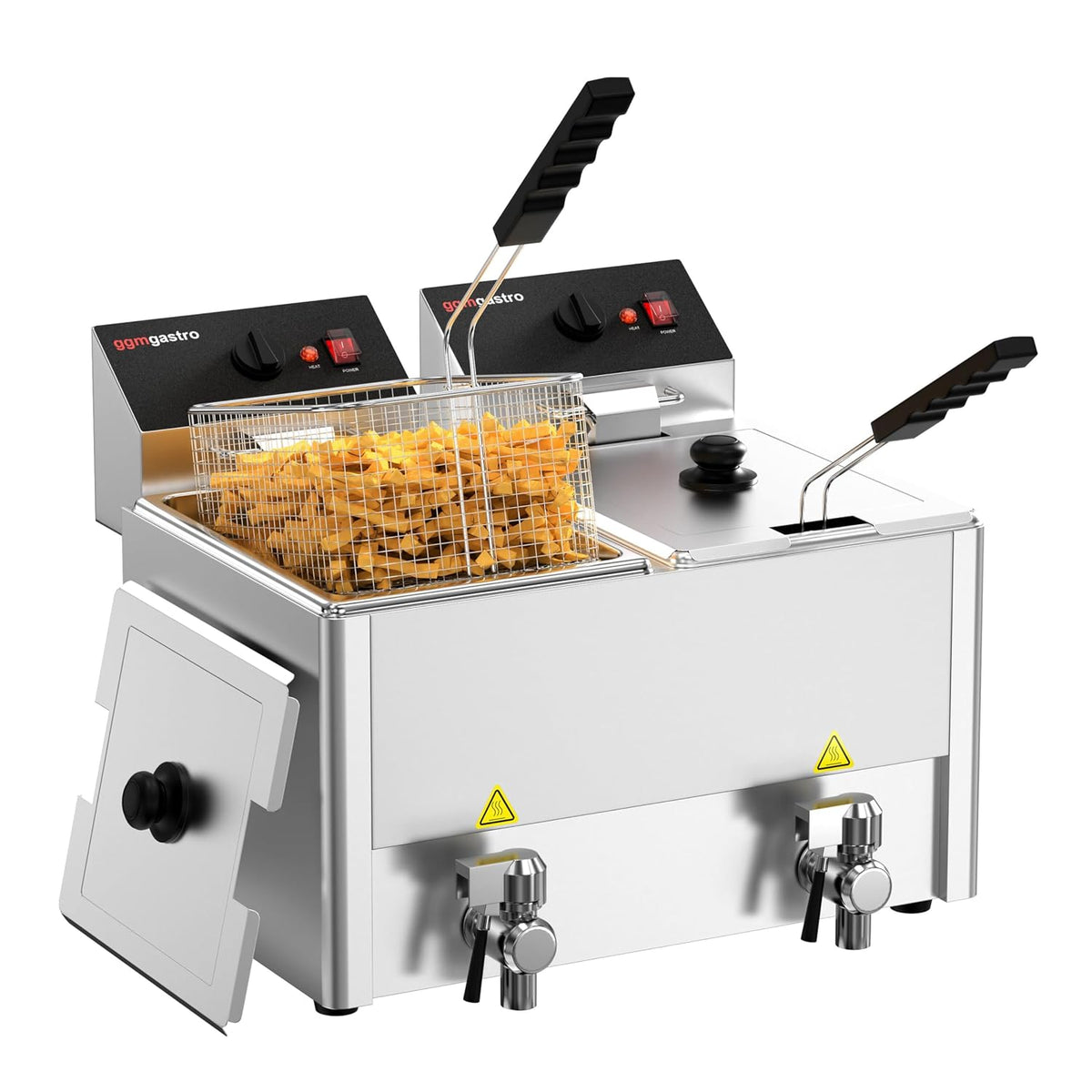 GGM Gastro Friteuses, 8 litres, 6,5 kW, Noir, Friteuse électrique double, robinet de vidange
