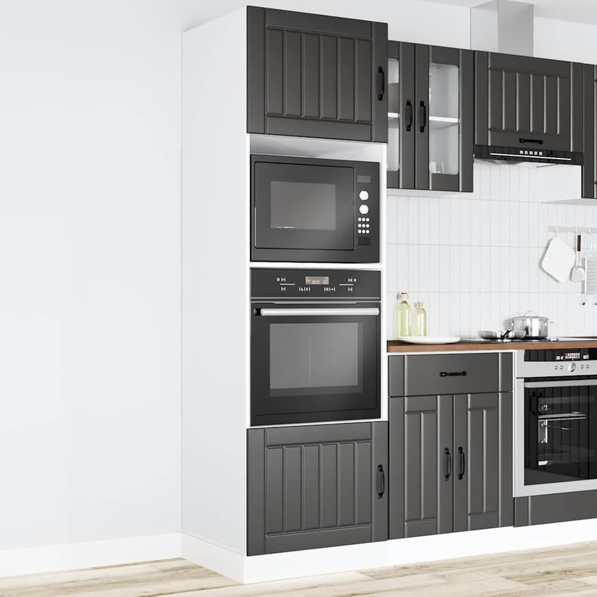 armoire ATOMSTACK MAKER, 60 x 57 x 207 cm, bois, noir., Lot de 2 s encastrables pour cuisinière, pieds réglables
