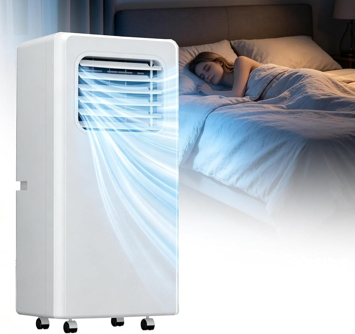 QINLIGAO climatiseur portable, 10000 BTU, Blanc, Climatiseur Mobile, Rafraîchisseur d'air Portable avec Affichage LED