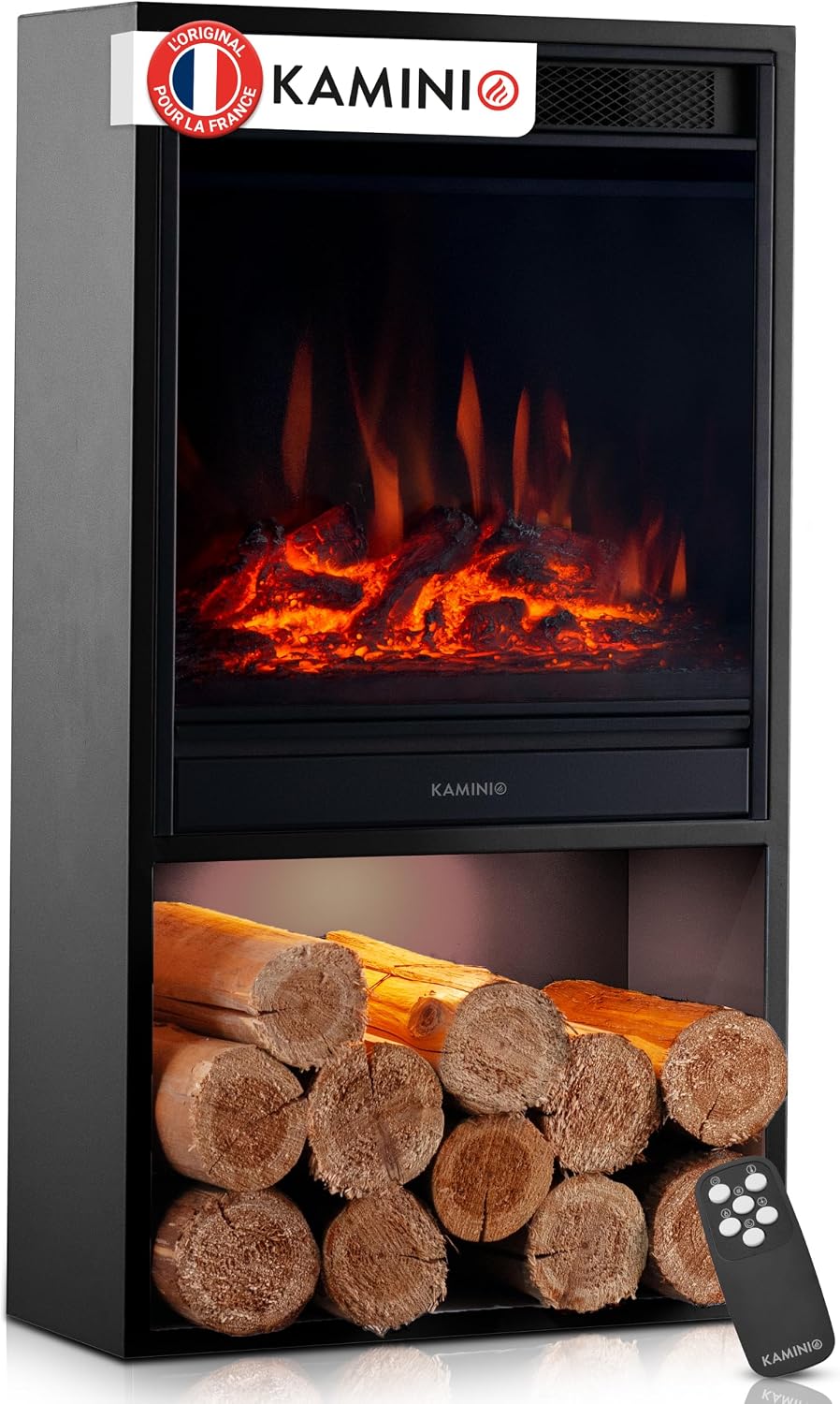 KAMINIO cheminée électrique, blanc, Hugo - Poêle électrique avec Chauffage, Effet de Flamme 3D, lumière d'ambiance LED