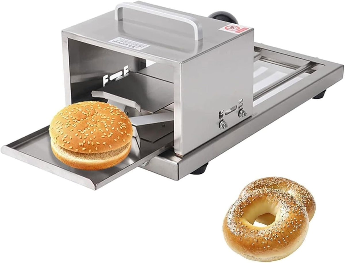 Trancheuse trancheuse électrique, 41 x 20,5 x 19 cm., acier inoxydable de qualité alimentaire., Argenté, à bagels et coupe-bagels en acier inoxydable