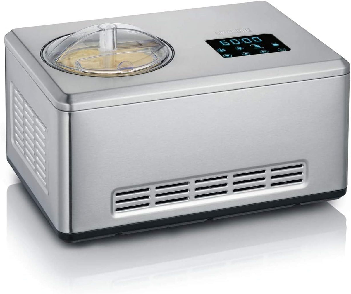 Severin sorbetière, 2 L, Argenté, Machine à glace avec compresseur, yaourtière, bac à glace, Turbine à glace