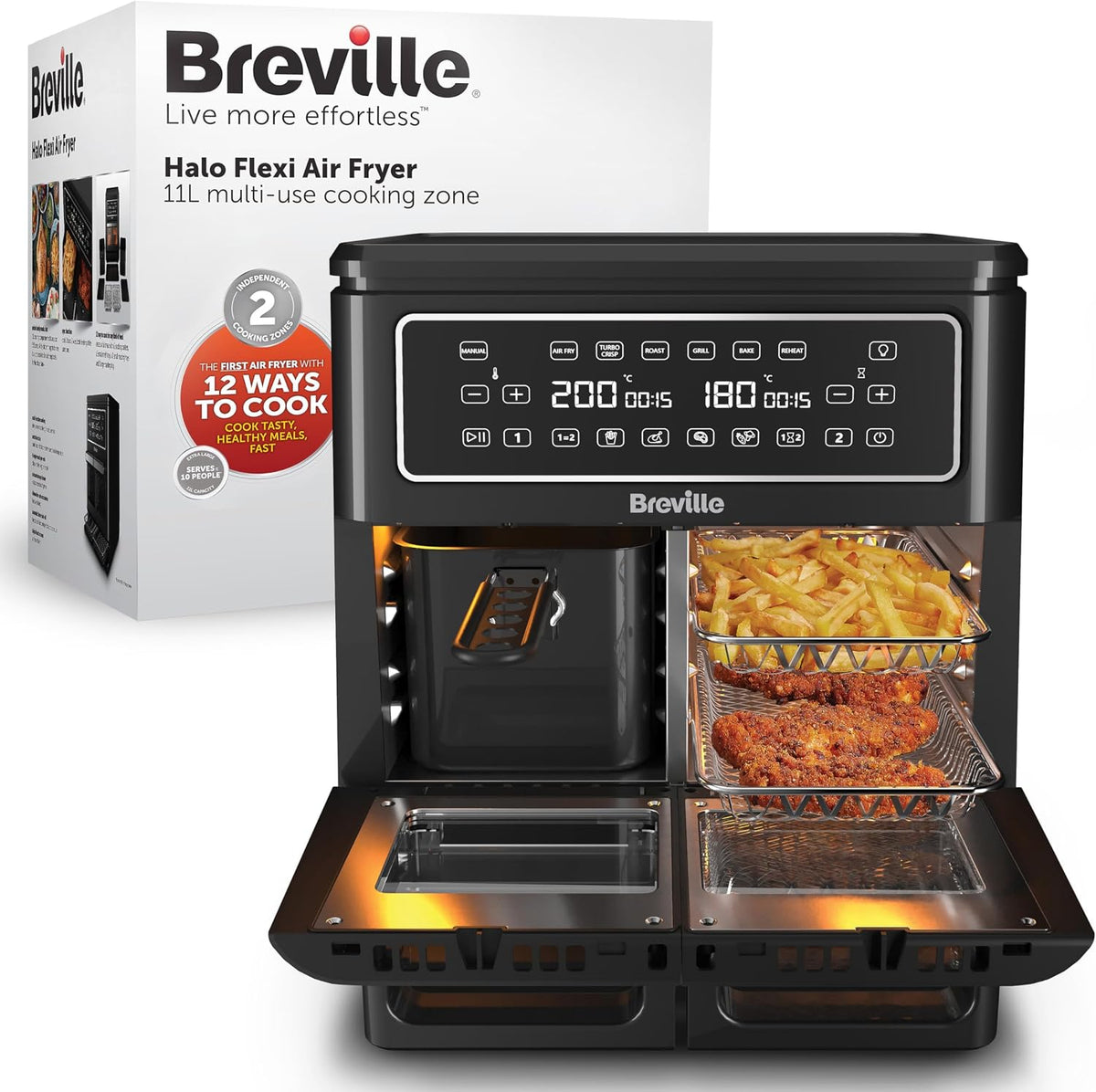 Breville friteuse à air chaud, 11 L, 2400 W, Noir, friteuse sans huile Flexi Halo, Four friteuse numérique