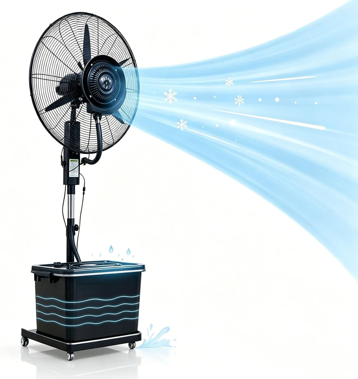 Lsoiup rafraîchisseur d'air, 260 W, 220 V ~ 50/60Hz, 55 dB (min) – 70 dB (max), 42 L, 200 cm, Blanc, Ventilateur sur Pied avec Eau et Brumisation