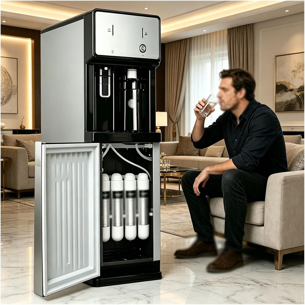 Distributeur bureau, Noir, d'eau Filtration en 4 Étapes pour Maison