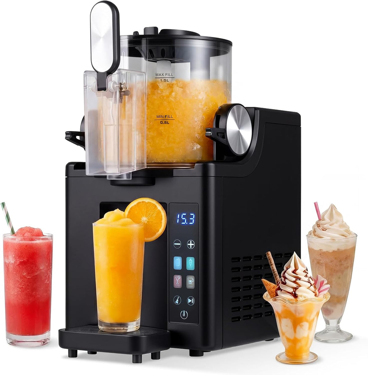 COSTWAY sorbetière, 170 W, 220–240 V/50-60Hz, 1,5 L, ABS, Métal, Noir, Machine à Granita Électrique, Restaurant