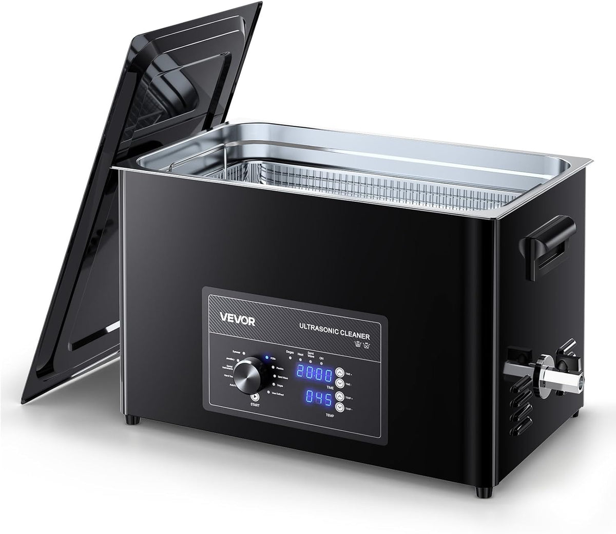 VEVOR Fournitures pour le nettoyage du laboratoire, 30 L (Max 26,7 L, Niveau d'eau 22,4 L), 30 L, Argenté/Noir, Nettoyeur à Ultrasons