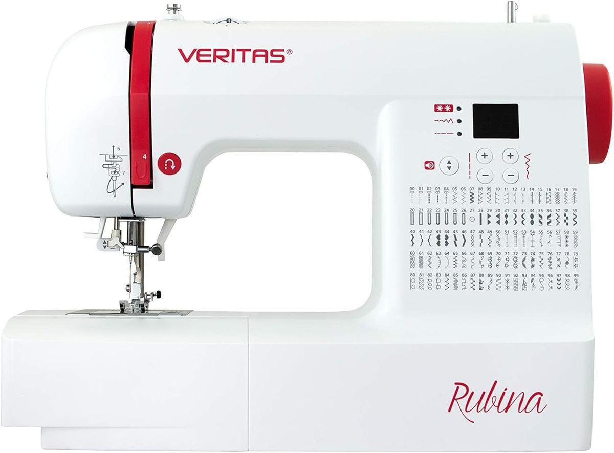 VERITAS machine à coudre, Blanc/Rouge, Rubina - La numérique pour débutants, avancés et professionnels avec écran LED moderne